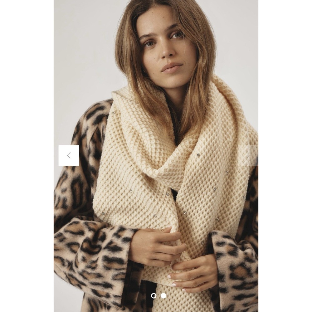Maeve By Anthropologie Womens‎ Luxury Cream Rhinestone Waffle Knit Scarf 80"L